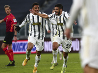 Hamza Rafia of Juventus FC (R) celebrates after scoring  a goal during the Italy Cup match between Juventus FC and Genoa CFC at Allianz Stad...