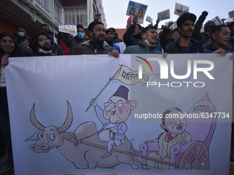 All Nepal National Free Student’s Union (ANNFSU), affiliated to Pushpa Kamal Dahal and Madhav Kumar Nepal faction protest along with the sat...