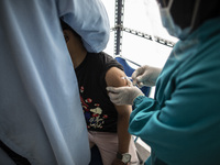 An health worker receive the Covid-19 pandemic, in Jakarta, Indonesia, on January 14, 2021. (
