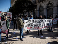 University students protest against the government-promoted university police in universities in Athens, Greece on January 14, 2021. (