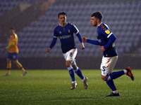  Oldhams Alfie McCalmont celebrates making  it 1-0 during the Sky Bet League 2 match between Oldham Athletic and Mansfield Town at Boundary...