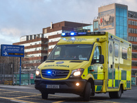 An ambulance seen near the A and E department at the Mater Misericordiae University Hospital in Dublin, during Ireland's third national lock...