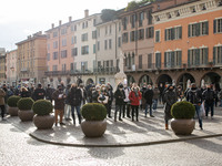Bars and restaurants owners protest against the new coronavirus restrictions, in Brescia, Italy, on January 15, 2021. (