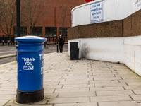 Thank you NHS paing on street post box by the Saint Thomas Hospital amid sharp increase in numbers of Covid-19 cases in the UK - London, Eng...