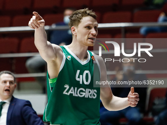 Marius Grigonis of Zalgiris gestures during the EuroLeague Basketball match between Zenit St. Petersburg and Zalgiris Kaunas on January 15,...