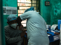 A view of coronavirus vaccination center in Tehatta Sub-Divisional Hospital in Tehatta, West Bengal; India on January 16, 2021 (