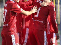 Antonino Barilla' of AC Monza celebrates with team-mates after scoring the his goal during the Serie B match between AC Monza and Cosenza Ca...