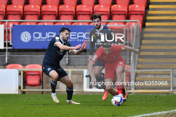 Stephen Hendrie of Morecambe vies Conor Wilkinson of Leyton Orient during the Sky Bet League Two match between Leyton Orient and Morecambe a...