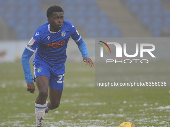 Colchesters Kwame Poku during the Sky Bet League 2 match between Colchester United and Cambridge United at the Weston Homes Community Stadiu...