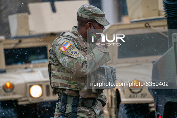 An Ohio National Guard soldier is seen during an armed protest at the Ohio Statehouse ahead of the inauguration of President-elect Joe Biden...