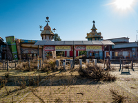 Front view of the Miragica amusement park in a state of abandonment after the bankruptcy, in Molfetta, Italy on 19 January 2021. Miragica, t...