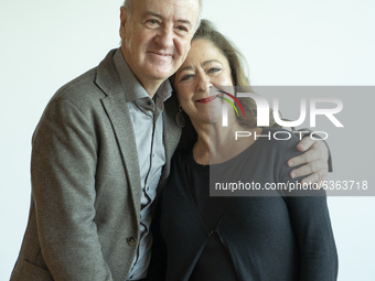 The actors Carlos Hipolito and his wife the actress Mapi Sagaseta pose during the portrait session in Madrid, January 19, 2020 Spain (