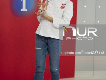 Aurora Ruiz attend the 'MasterChef Junior 8' winner photocall at RTVE on January 20, 2021 in Madrid, Spain. (