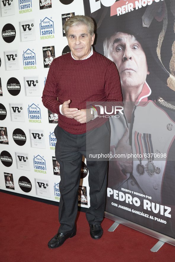 Pedro Ruiz attends the 'Locos' premiere at Marquina Theater on January 21, 2021 in Madrid, Spain. 