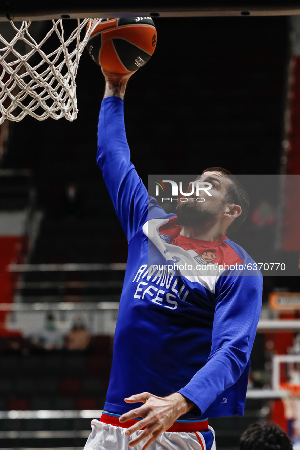 Adrien Moerman of Anadolu Efes in action during warm-up ahead of the EuroLeague Basketball match between Zenit St. Petersburg and Anadolu Ef...