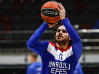 Shane Larkin of Anadolu Efes in action during warm-up ahead of the EuroLeague Basketball match between Zenit St. Petersburg and Anadolu Efes...