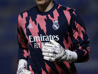 Andriy Lunin of Real Madrid during the warm-up before the round of 32 the Copa del Rey match between CD Alcoyano and Real Madrid at Campo Mu...