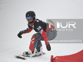 Karen Fujita of Japanese Team ride during qualifying of first and second turn of snowboard cross (SBX) World Cup in Chiesa In Valmalenco, So...