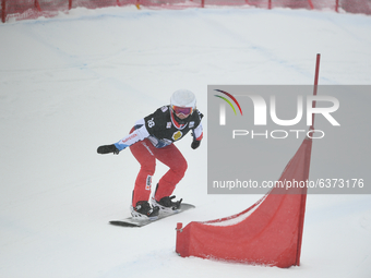 Muriel Jost of Swiss Team ride during qualifying of first and second turn of snowboard cross (SBX) World Cup in Chiesa In Valmalenco, Sondri...
