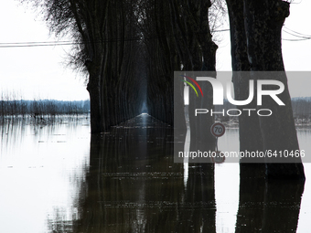 A general view of Lot-et-Garonne, the Garonne river after the historic floods, in Lot-et-Garonne, France, on February 5, 2021. (