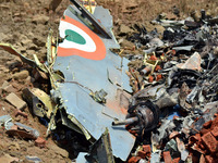 Parts of  crashed Jaguar fighter plane of IAF,at Naini ,in Allahabad on June 16,2015. (