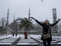 A view of snowfall in Istanbul, Turkey, on February 14, 2021 amid the Covid-19 pandemic. (
