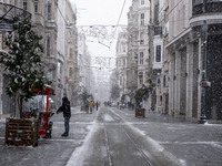 A view of snowfall in Istanbul, Turkey, on February 14, 2021 amid the Covid-19 pandemic. (