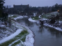 Buffalo Bayou Park in Houston, Texas early on the morning of Monday, February 15th after the snow storm.  (