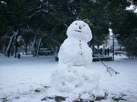 People make snowmen all over the place after the weather phenomenon called 'Medea' showed up  in Athens in February 15, 2021.Athens turned i...