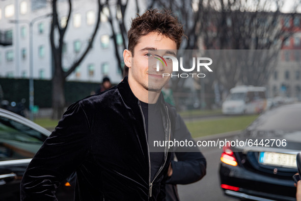 Charles Leclerc attends the Giorgio Armani fashion show during Milan Men's Fashion Week Fall/Winter 2020/2021 on January 13, 2020 in Milan,...