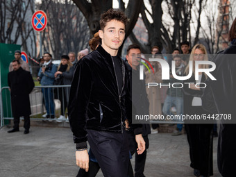 Charles Leclerc attends the Giorgio Armani fashion show during Milan Men's Fashion Week Fall/Winter 2020/2021 on January 13, 2020 in Milan,...
