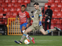 Alex Meret of Napoli in action front to Darwin Machis of Granada during the UEFA Europa League Round of 32 match between Granada CF and SSC...