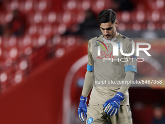 Alex Meret of Napoli dejected during the UEFA Europa League Round of 32 match between Granada CF and SSC Napoli at Estadio Nuevo los Carmene...