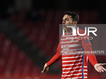 Jorge Molina of Granada reacts during the UEFA Europa League Round of 32 match between Granada CF and SSC Napoli at Estadio Nuevo los Carmen...
