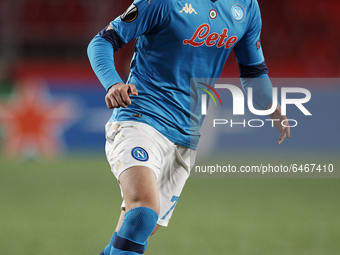 Eljif Elmas of Napoli in action during the UEFA Europa League Round of 32 match between Granada CF and SSC Napoli at Estadio Nuevo los Carme...