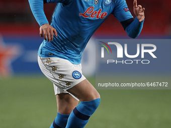 Eljif Elmas of Napoli controls the ball during the UEFA Europa League Round of 32 match between Granada CF and SSC Napoli at Estadio Nuevo l...