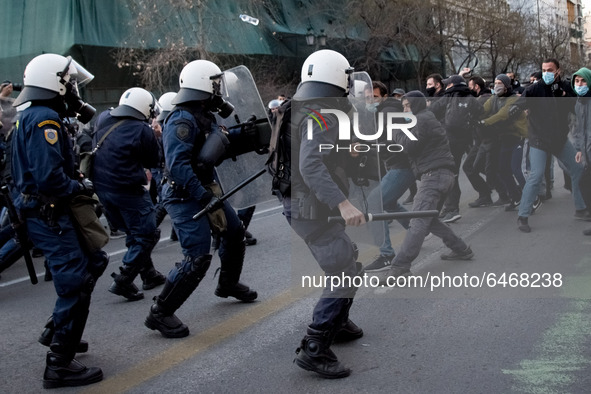 Riots between protesters and riot police during a protest in support with 17 November terror organization convict Dimitris Koufontinas, curr...