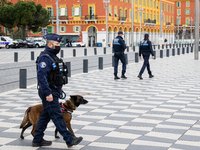 the police controls the lockdown, in Nice, France, on February 27, 2021 -square Massena (