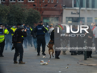 A group of Anti-Lockdown protesters clash with Gardai (Irish Police) in Grafton Street, Dublin, during Level 5 Covid-19  lockdown.  
On Satu...