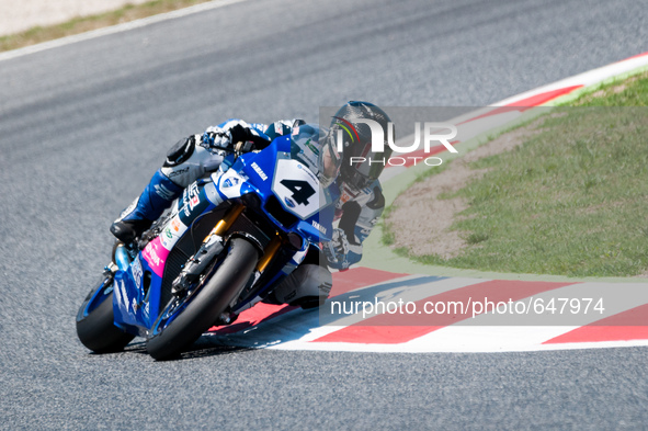 Robertino Pietri of the Strattos team during the SBK Qualifying Practice in the FIM CEV Repsol 2015 which was held at the Circuit de Catalun...