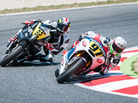 Xavi Vierge of the Targobank Motorsport team followed by Bradley Ray of Vyrus -Racing during the Moto2 Qualifying Practice in the FIM CEV Re...