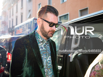 Andrea Mariano of Negramaro attends the Etro fashion show during Milan Men's Fashion Week Fall/Winter 2020/2021 on January 12, 2020 in Milan...