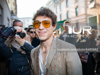 Irama attends the Etro fashion show during Milan Men's Fashion Week Fall/Winter 2020/2021 on January 12, 2020 in Milan, Italy (
