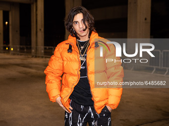Tedua attends the Marcelo Burlon fashion show during Milan Men's Fashion Week Fall/Winter 2020/2021 on January 11, 2020 in Milan, Italy (