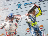 Ivan Silva(L) of the Targobank Motorsport team and Carmelo Morales(R) of Yamaha Laglisse pictured in the awards ceremony at the end of  SBK...