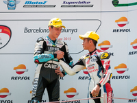Joan Mir(L) of Machado Leopard Team and Khairul Idham PAWI(R) of Honda Team Asia at the awards ceremony at the end of Moto3 Race in the FIM...