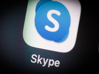 The Skype application icon is seen on an iPhone home screen in Warsaw, Poland on March 3, 2021. (