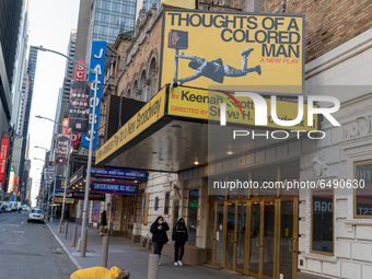 A view of ‘Thoughts of a Colored Man’  Broadway marquee in the Theater District of Manhattan New York  on March 3, 2021. (