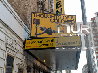 A view of ‘Thoughts of a Colored Man’  Broadway marquee in the Theater District of Manhattan New York  on March 3, 2021. (