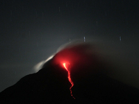 An image available on June 21, 2015, which shows the hot lava flows coming out of the volcano eruption Sinabung, seen in Tiga Kicat, Karo, S...